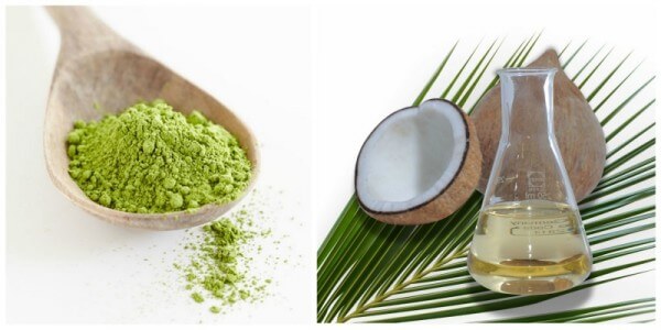 Sử dụng bột trà xanh kết hợp với dầu dừa – cách dưỡng da bằng dầu dừa